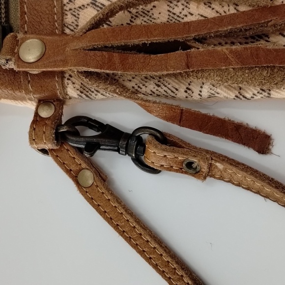 Myra Bag peach and brown large wristlet canvas/leather printed inside 9"x 7" - Picture 3 of 13